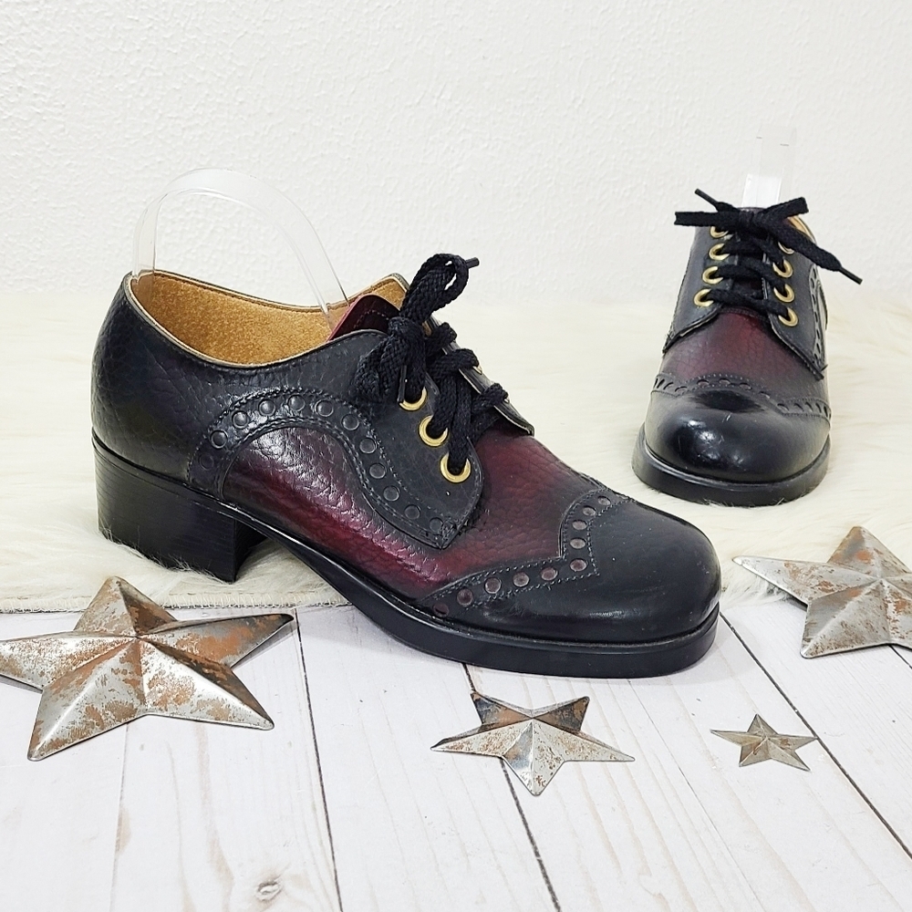 1970s Gallenkamp heeled wingtip oxfords ombre red black size 9 D